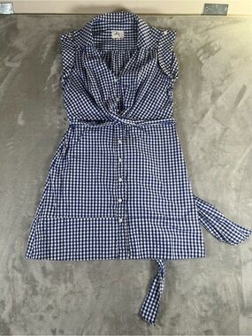 Milly of New York Navy and White Gingham Button-Front Mini Dress